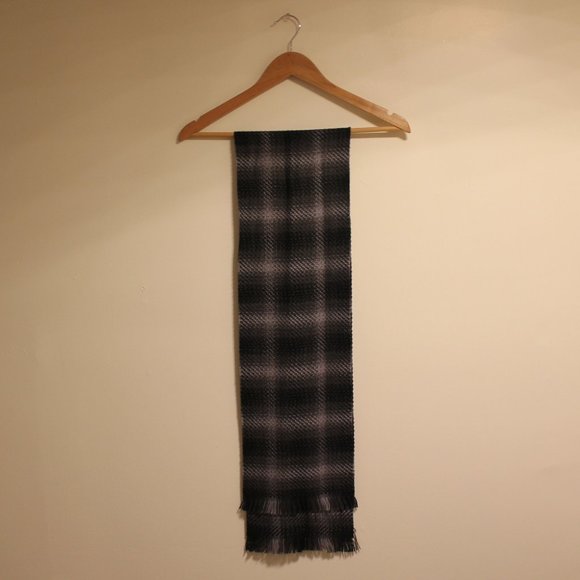 Charcoal Grey  Plaid Vintage Scarf - Picture 1 of 7